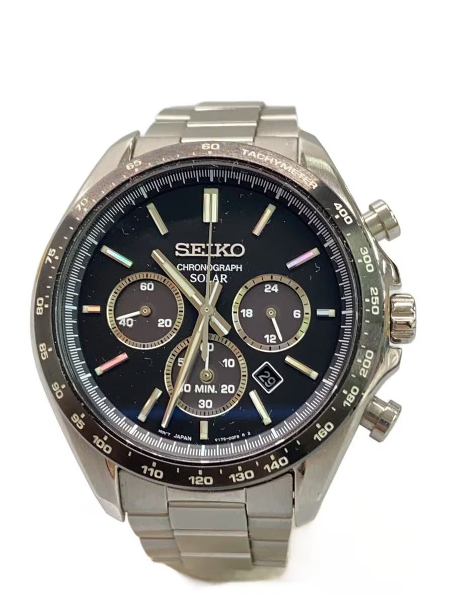 SEIKO Solar Chronograph The Standard Analog Stainless BLK SLV V175 0FA0