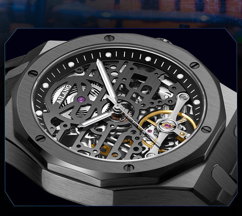 AILANG Luminous Skeleton Sapphire Crystal Tourbillon Automatic Mechanical Watch