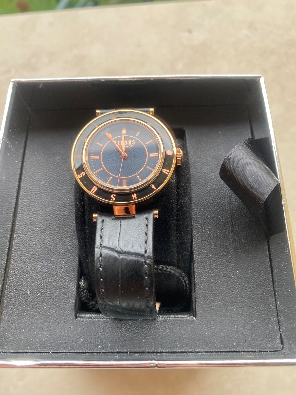 Versus By Versace Women’s Logo SP8160015 Black/Gold Genuine Leather Analog Watch