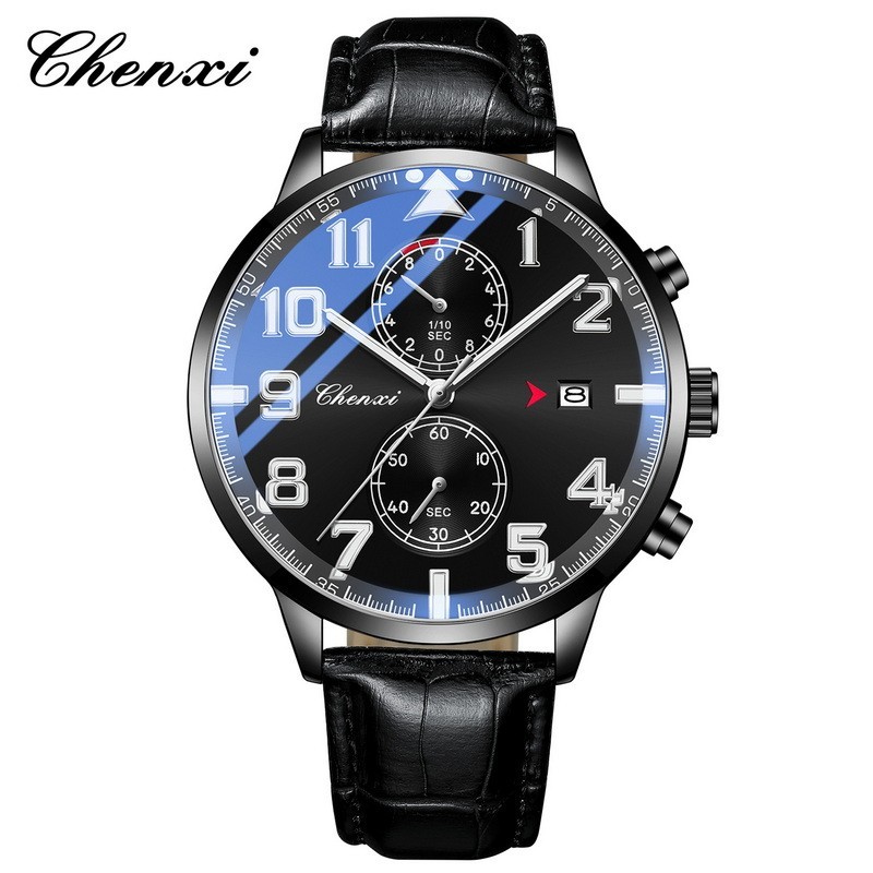 CHENXI Men’s Leather Calendar Multifunction Chronograph Luminous Quartz Watch
