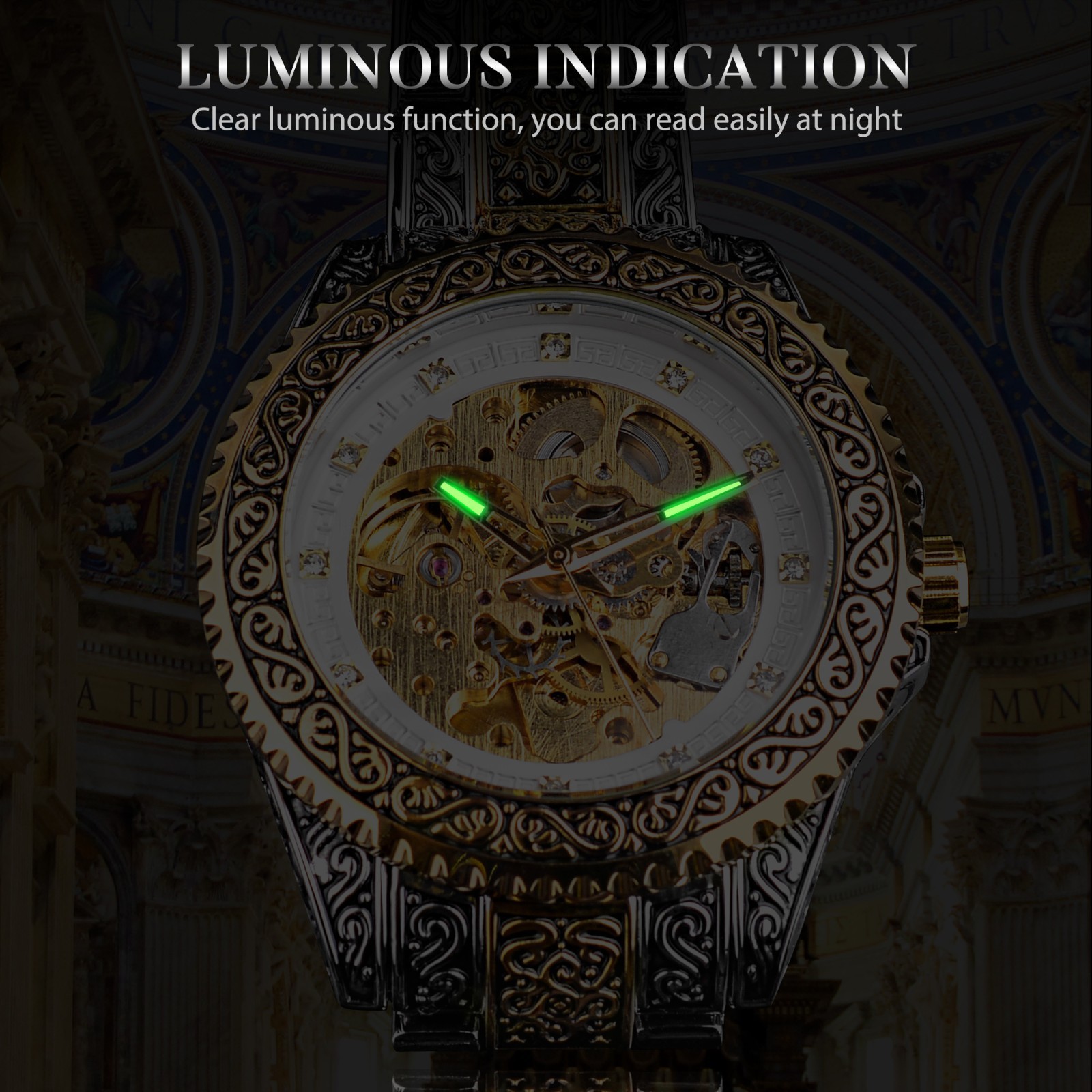 Luxury Skeleton Automatic Watch Men Stainless Steel Mechanical Wristwatch Boxed