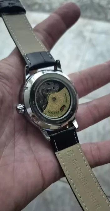 Orient Sun & Moon Semi Skeleton Automatic Watch Men’s Leather Strap Luxury Gift