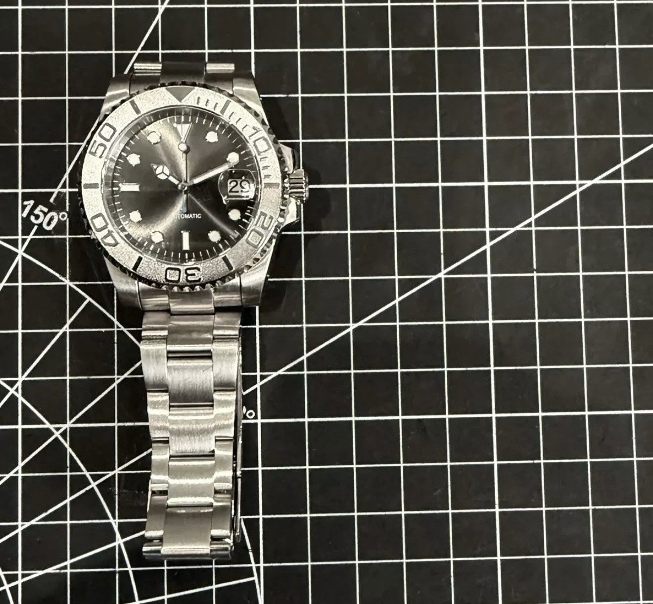 Custom 40mm “White Walker” YM Style Rhodium Diver Mod Watch w/NH35 Automatic