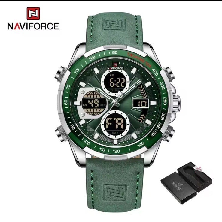 NAVIFORCE Men’s Military Digital Analog Waterproof Sport Leather Wrist Watch.