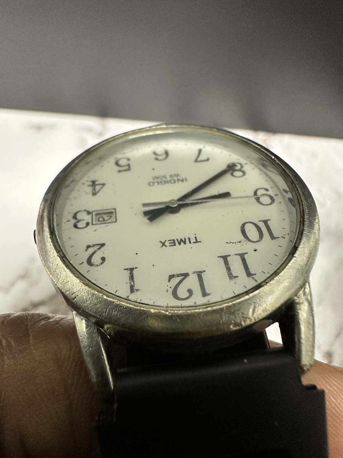 Timex Easy Reader Watch Men Silver Tone MISSING CROWN TOP Working 9.5″