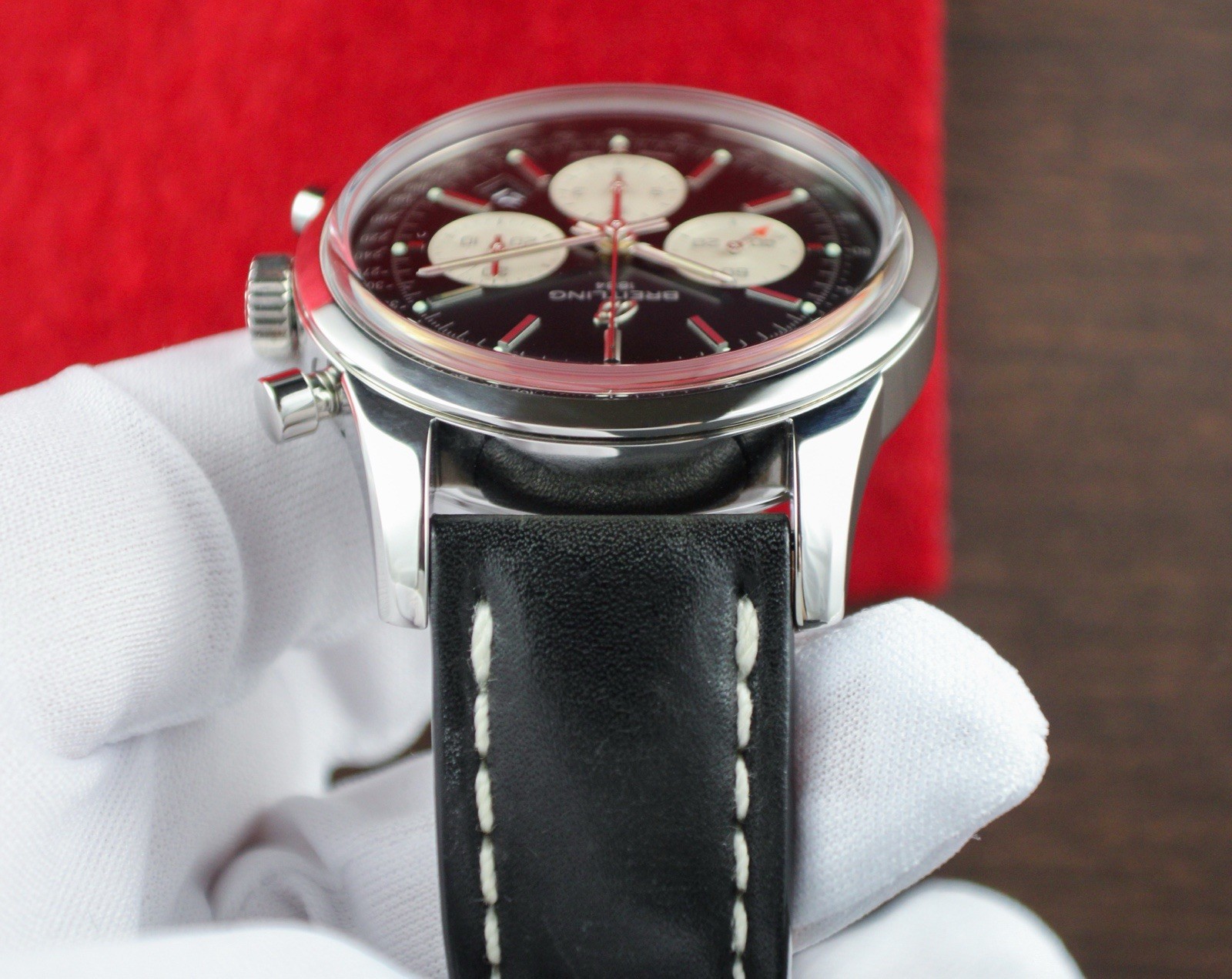 Breitling Transocean AB0152 Stainless Steel Chronograph Box 43mm Black White Red