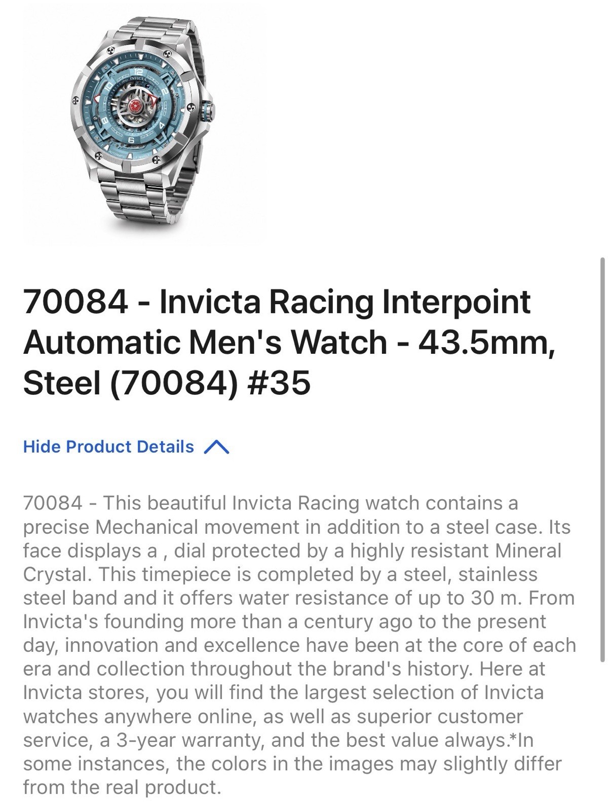 🔥NEW🔥 Invicta Racing Interpoint AUTOMATIC 43.5mm Stainless Steel Mens 70084