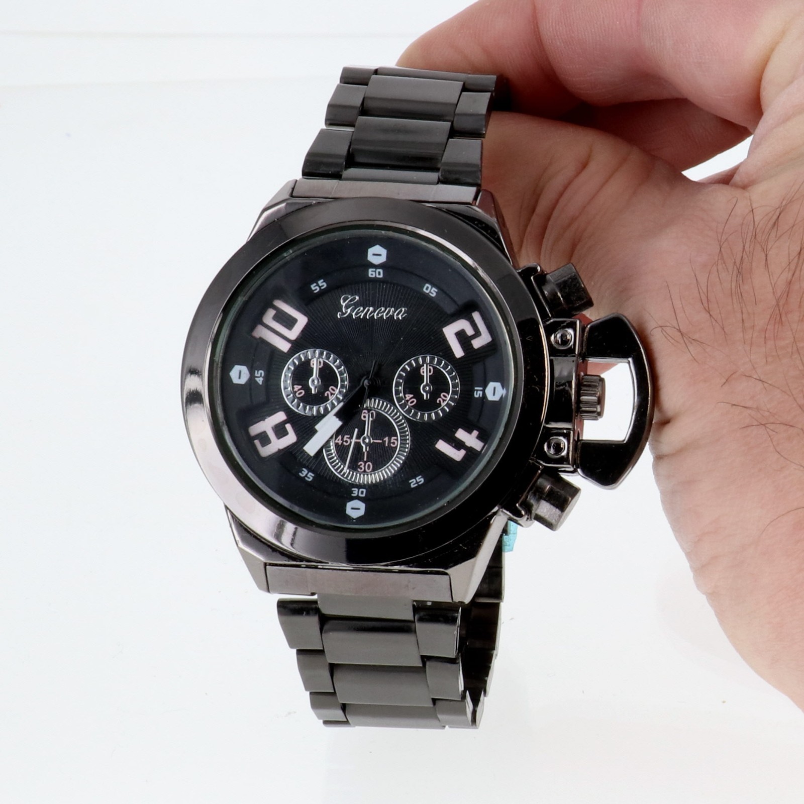 Geneva collection Men’s Oversize Watch & Crown Gun Finish Metal Band 61mm Wide