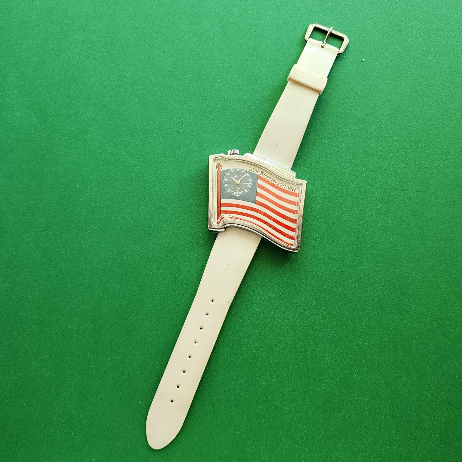 1976 United States Bicentennial Watch Gisa Mechanical Movt Flag Design Oversize