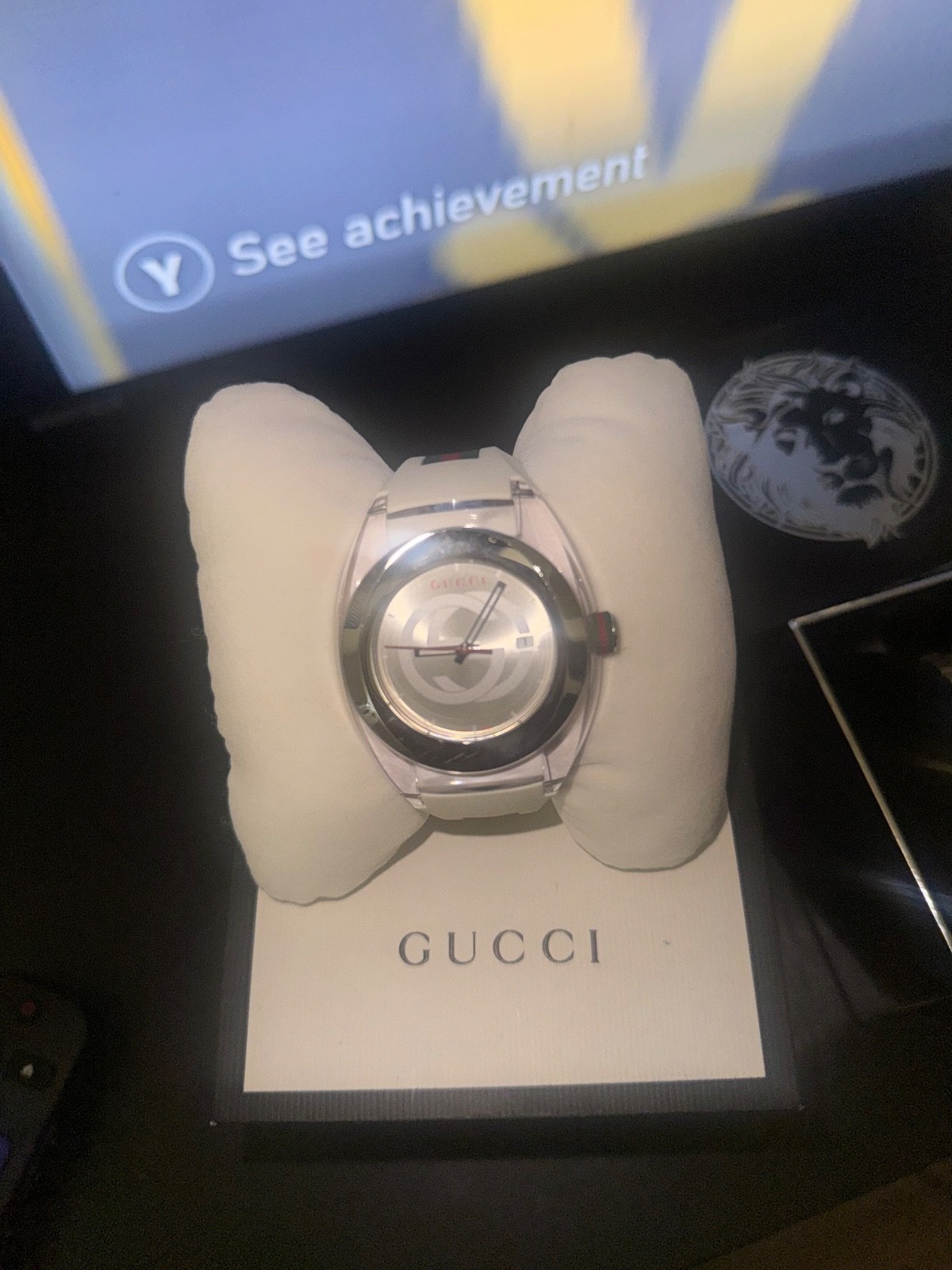 Gucci YA137102 Chronograph Unisex Silicone Strap Watch – Silver