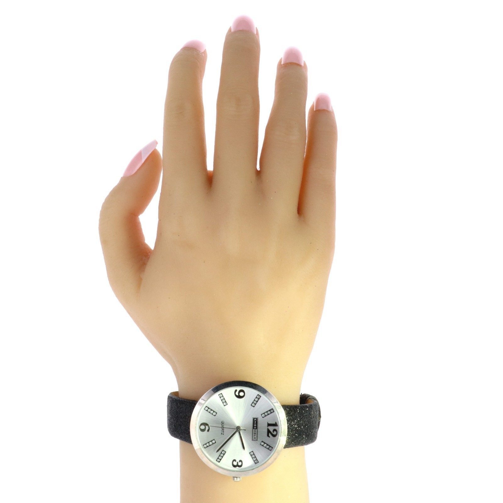 Ensemble Silver Finish Black Glitter Women’s Watch New Battery