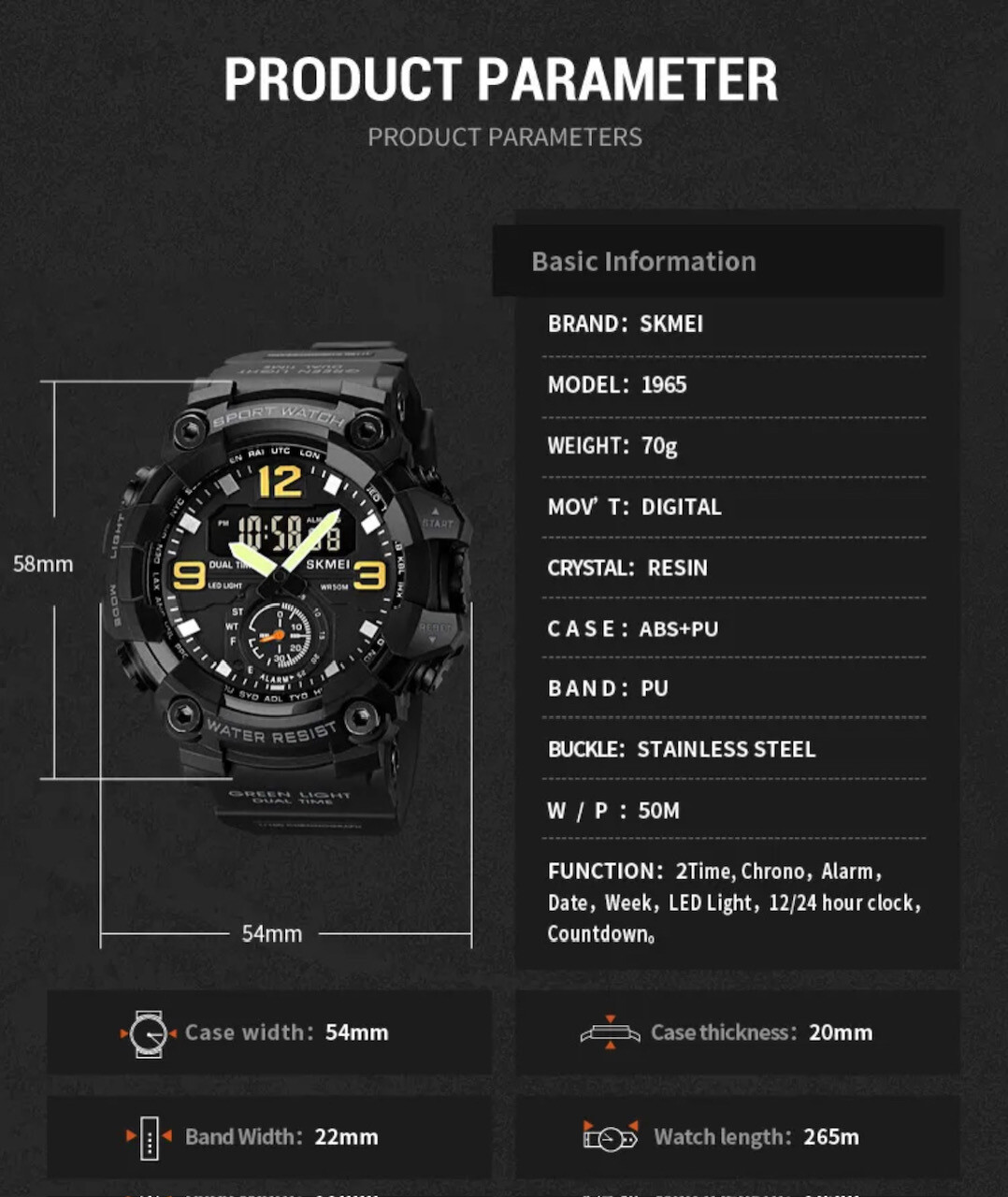 Men Large OVERSIZED Waterproof Digital Sports Military Tactical WRIST WATCH 54mm