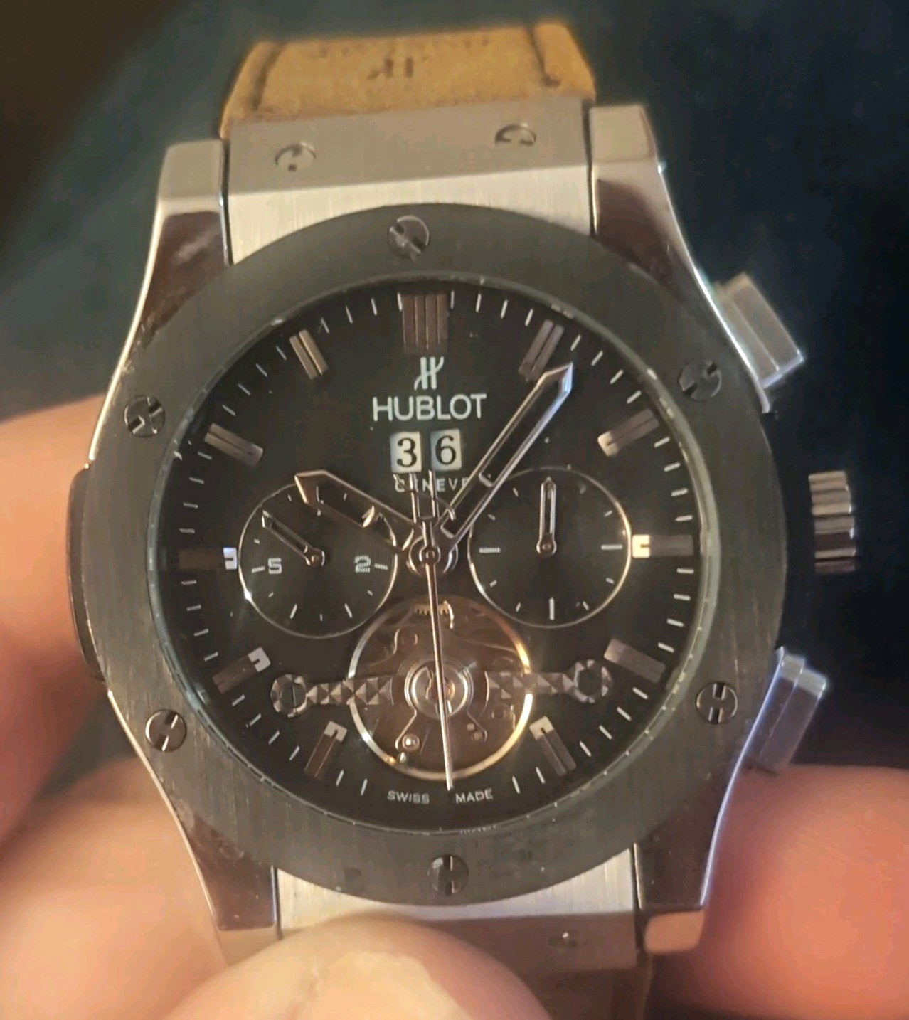 Hublot Big Bang 44mm Black Dial Auto Chronograph Date Leather/Rubber Strap