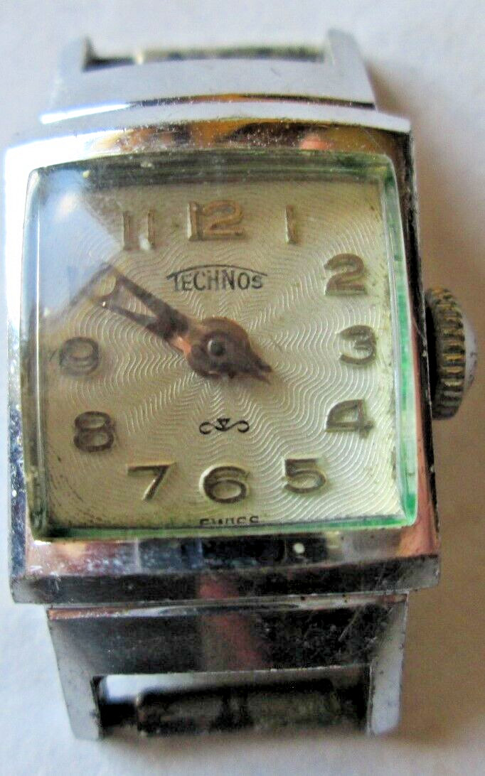 VINTAGE TECHNOS LADIES 14MM SQUARE CASE, WORKING, 197108, NO BAND, USED