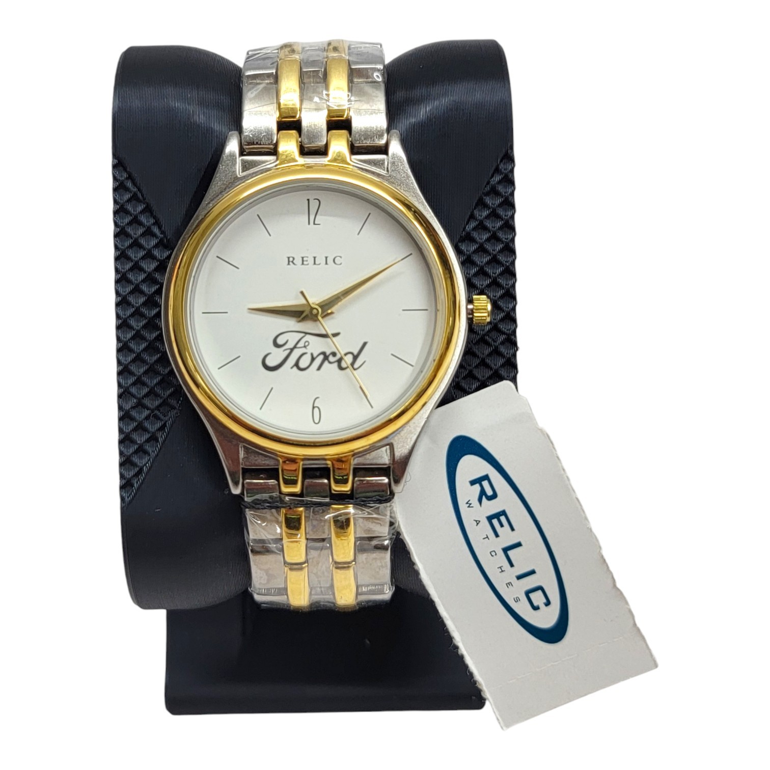NWT Relic PR6059 Mens Two Tone Watch Ford Logo White Dial Stainless Steel