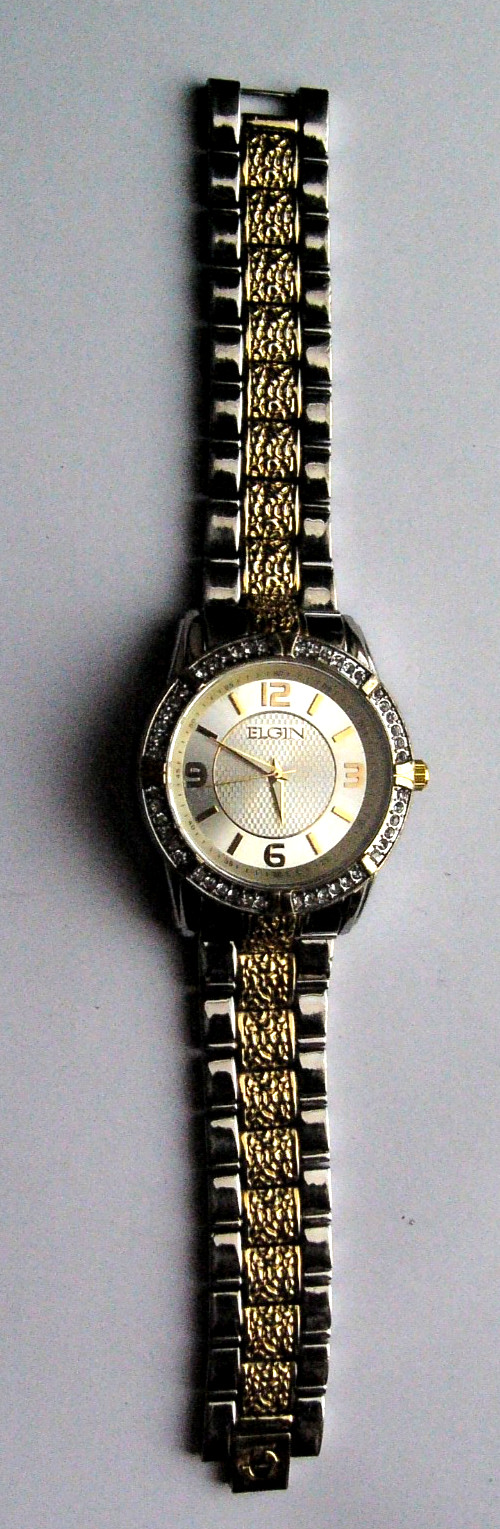 Elgin Genuine Crystal Two-Tone Men’s Watch Round Silver Dial Awesome Watch