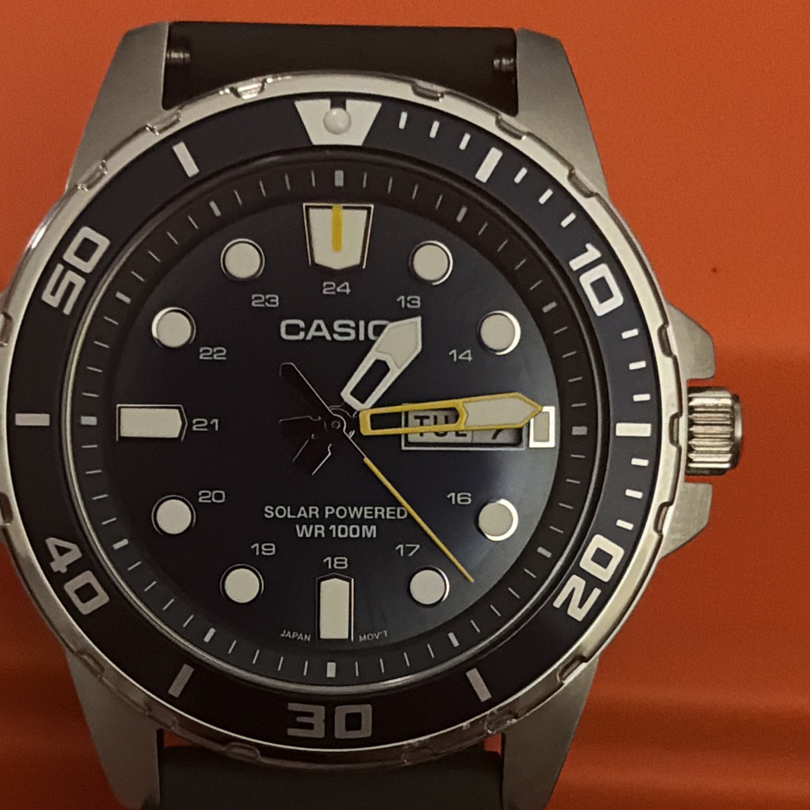 Casio MTP-S110 Solar Quartz Date Lume Black Dial WR 100m Rotating Bezel