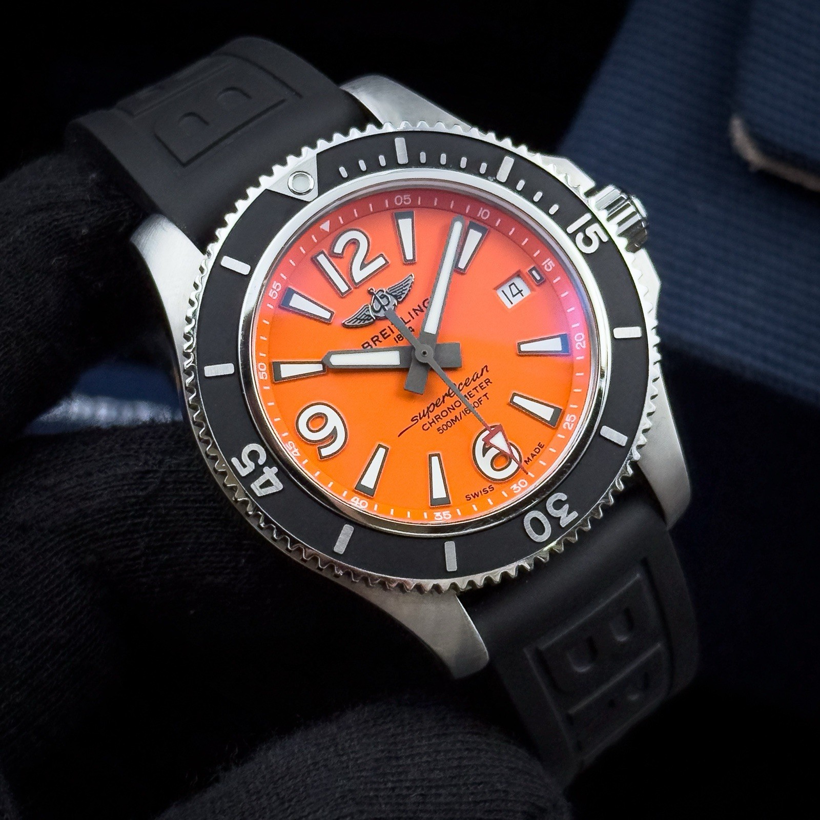 Breitling Superocean Automatic 42mm A17366 Orange Dial Rubber Strap Full Set