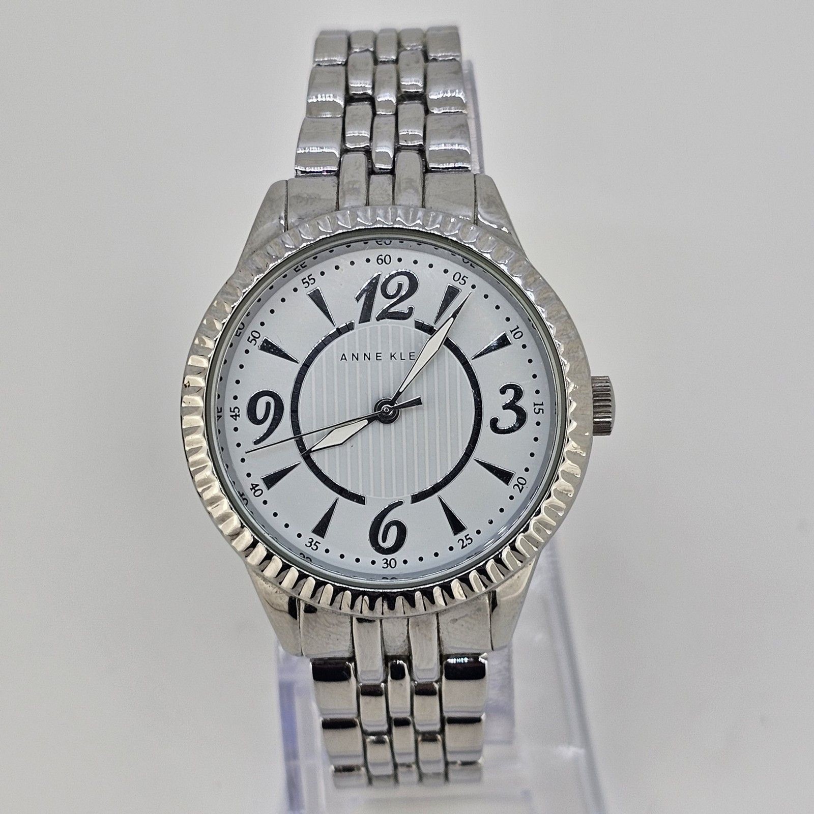 Anne Klein Watch Women 34MM White Dial Gray Band 6.5″ New Battery