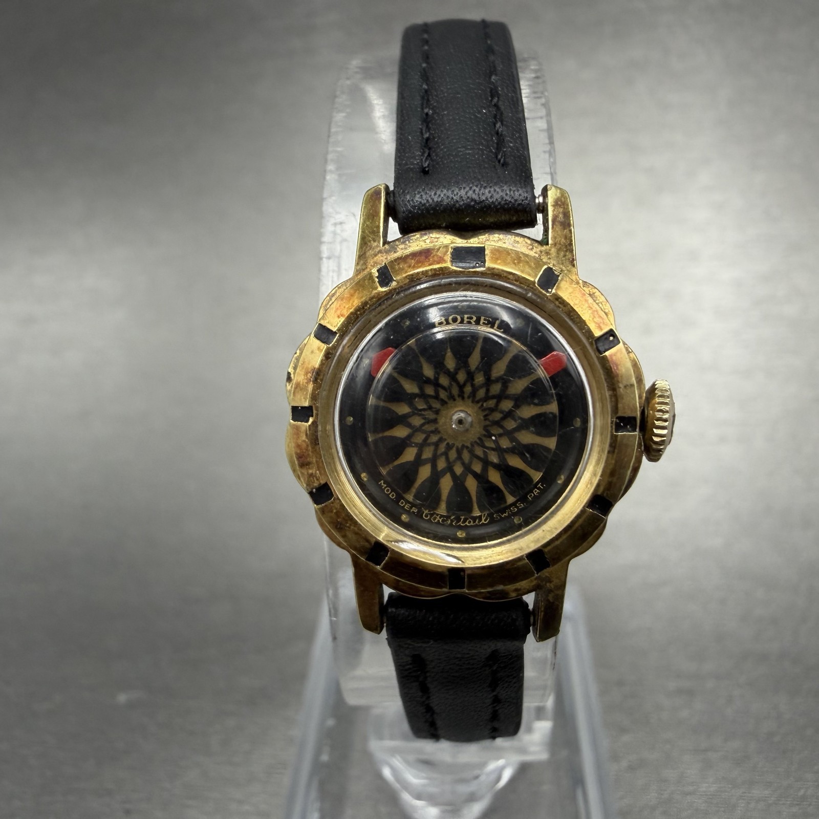 Borel kaleidoscope Watch Women 20mm Black Dial Gold Plated Manual Wind Runs VTG