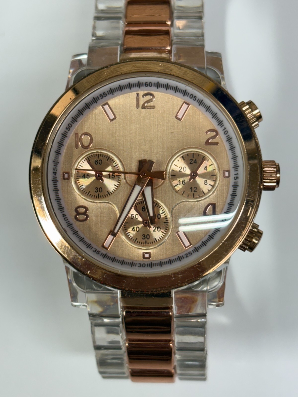 Rose Gold Colored Clear Plastic Resin Quartz Ladies Watch REPAIR