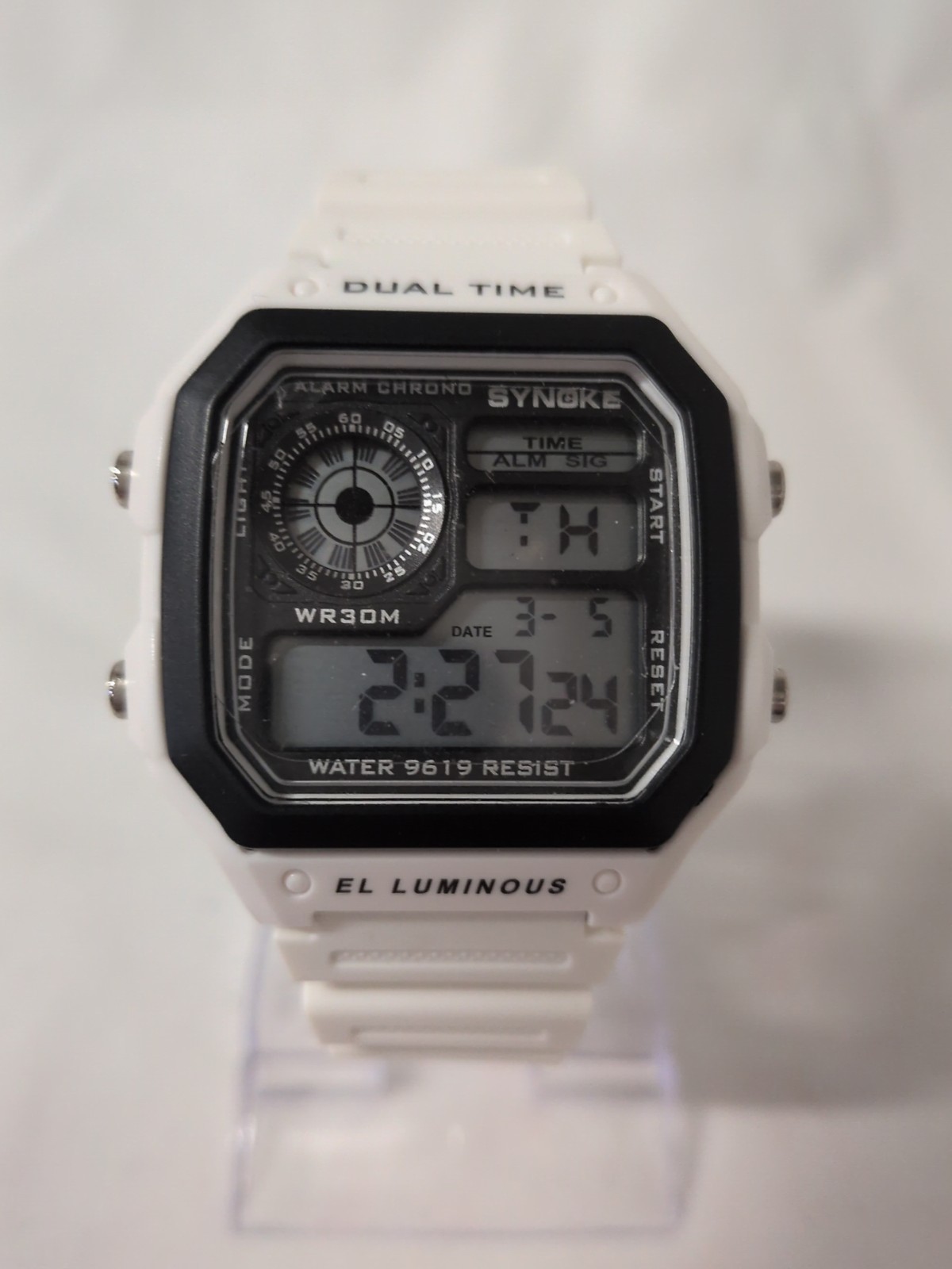 Men’s Sports Watch Dual Time, Alarm, Chronograph LCD Display Day Week Hour Chime