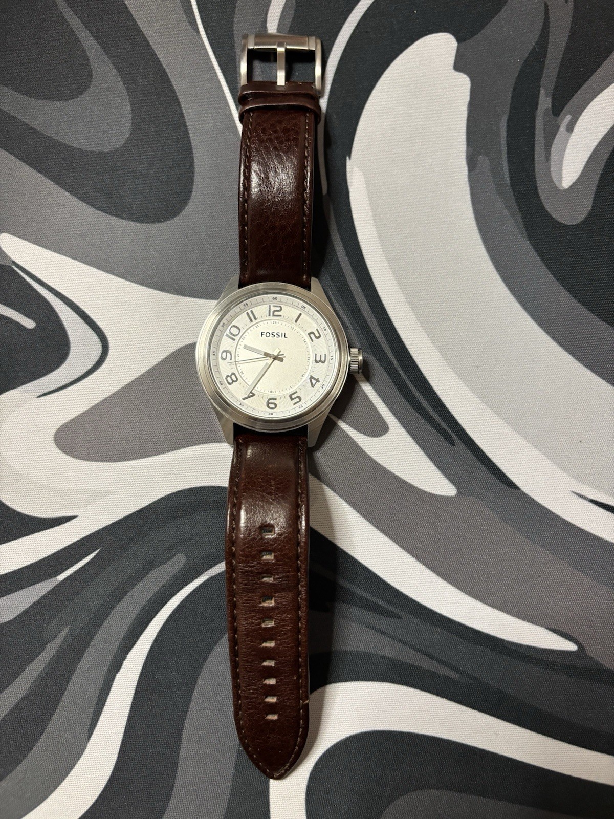 Fossil BQ2247 Men’s Quartz Watch Silver Dial Brown Leather Strap Working