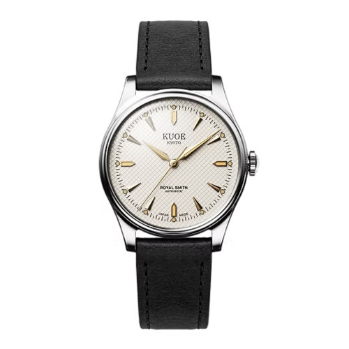 KUOE Kyoto Royal Smith 90-006 Ivory Waffle Dial Watch New Black Leather Band JPN