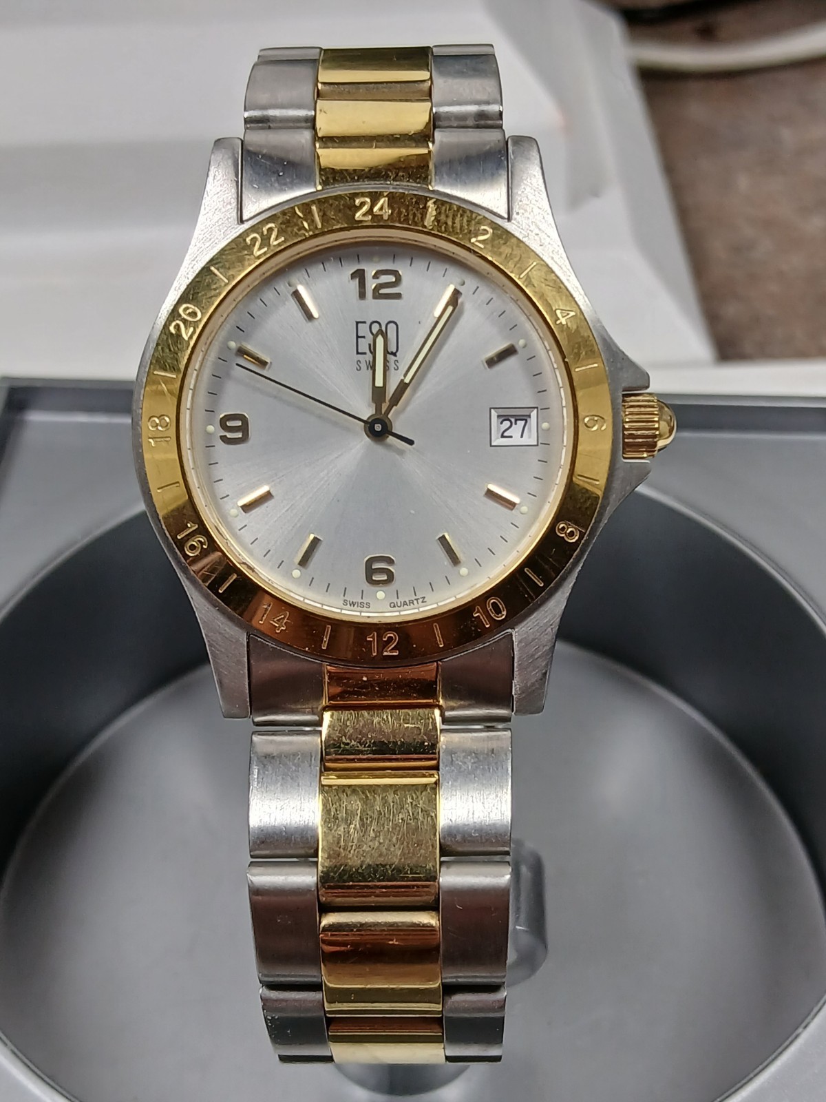 ESQ By Movado E5101 Two Tone Stainless Steel Swiss Mens Quartz Watch with Box