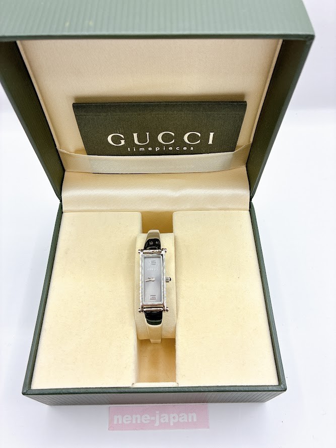 Gucci 1500L Watch Quartz Women’s Gray Dial Swiss Made Rectangle W/Box NM Japan