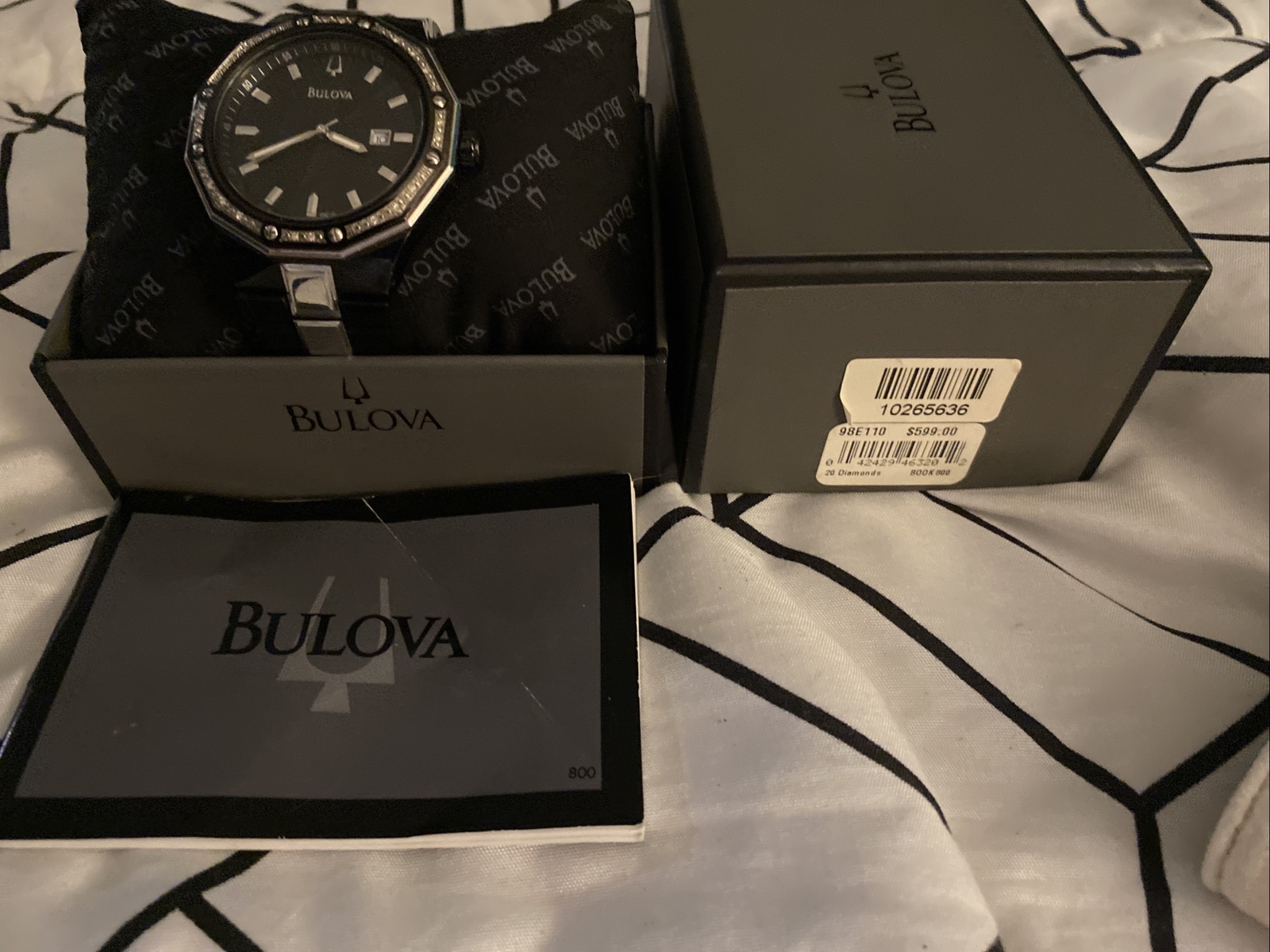 Authentic Bulova Men’s Brushed and Polished Stainless Steel Diamond Watch 98E110