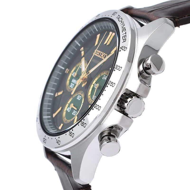 SEIKO SELECTION SBTR017 Chronograph Quartz Watch Green Dial Leather Band 39.8mm