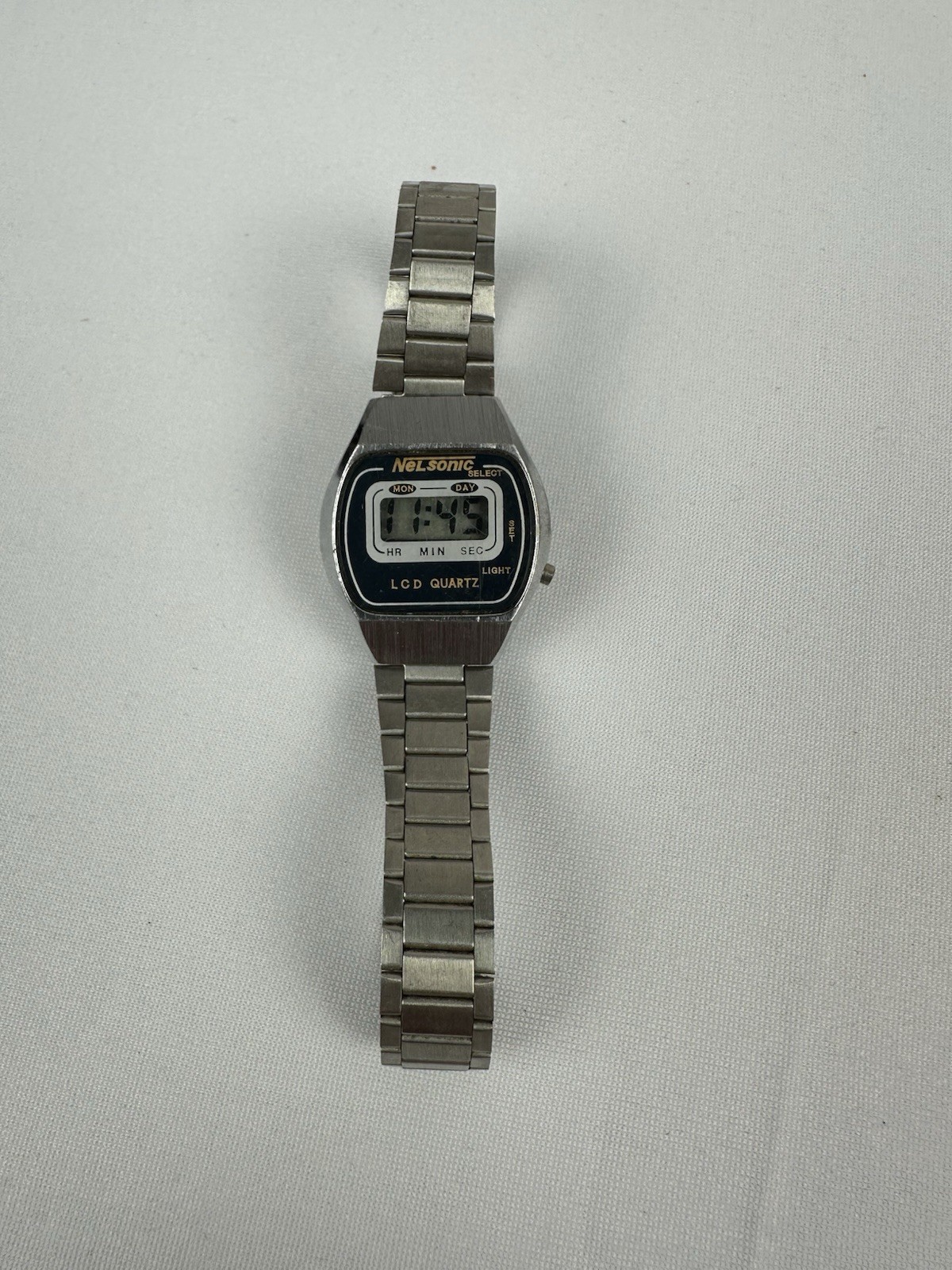 Digital Vintage NELSONIC LCD Quartz Silver Watch – New Battery