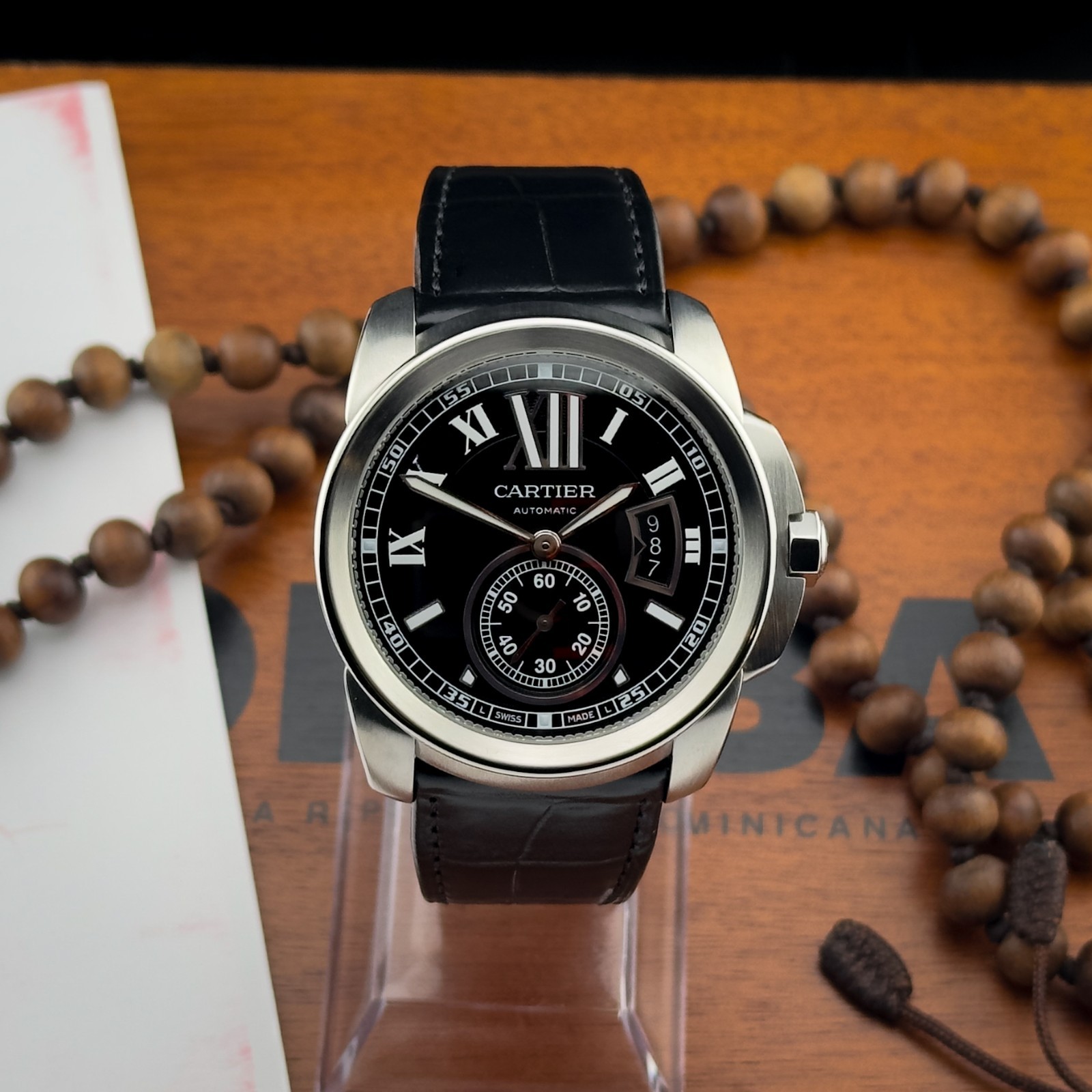 Calibre de Cartier 42mm Steel Black Dial Automatic Watch 2017 W7100041 Full Set