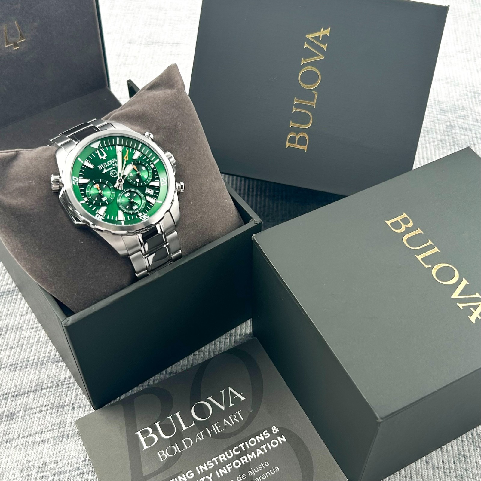 Bulova Marine Star 96B396 Green Dial Chronograph Men’s Quartz Watch | 43mm
