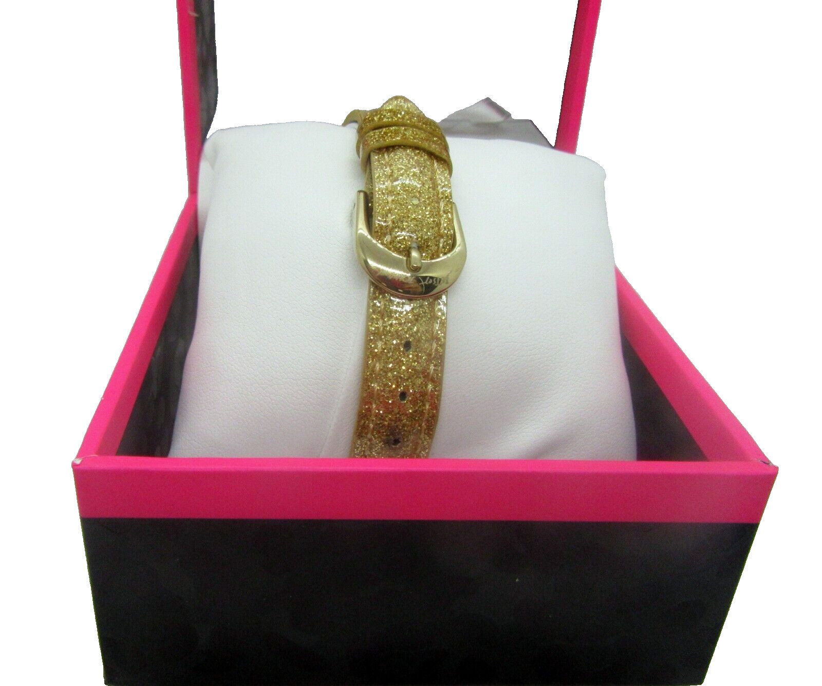 Betsey Johnson Leopard Print Gold Glitter Band Watch -New in box
