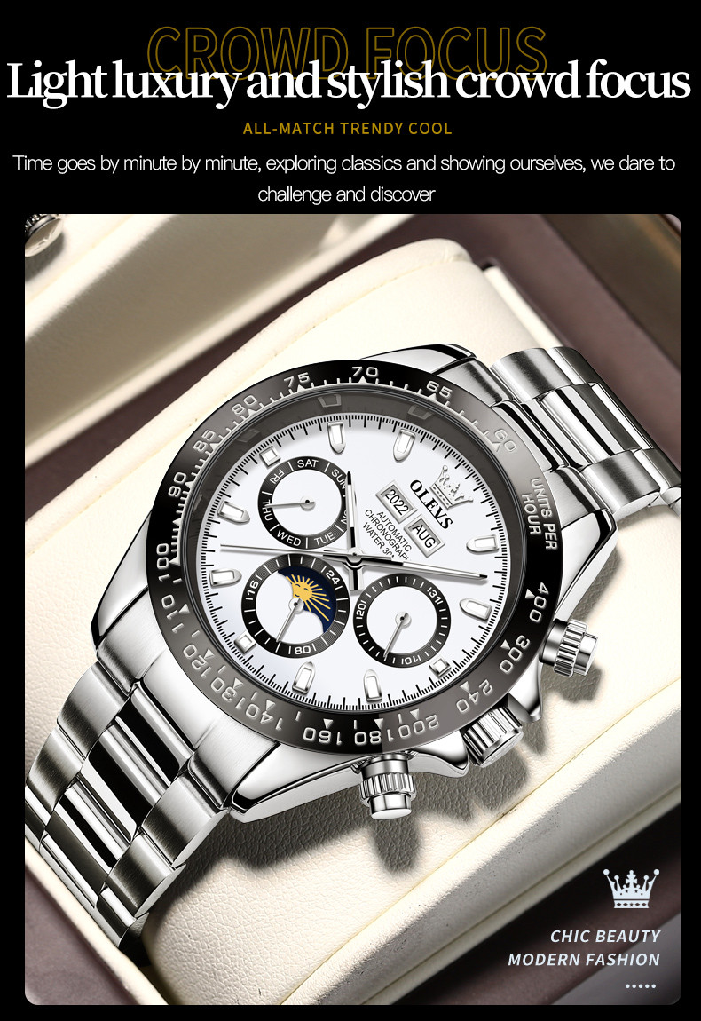 OLEVS Men Automatic Mechanical Luxury Stainless Steel Luminous Waterproof Watch
