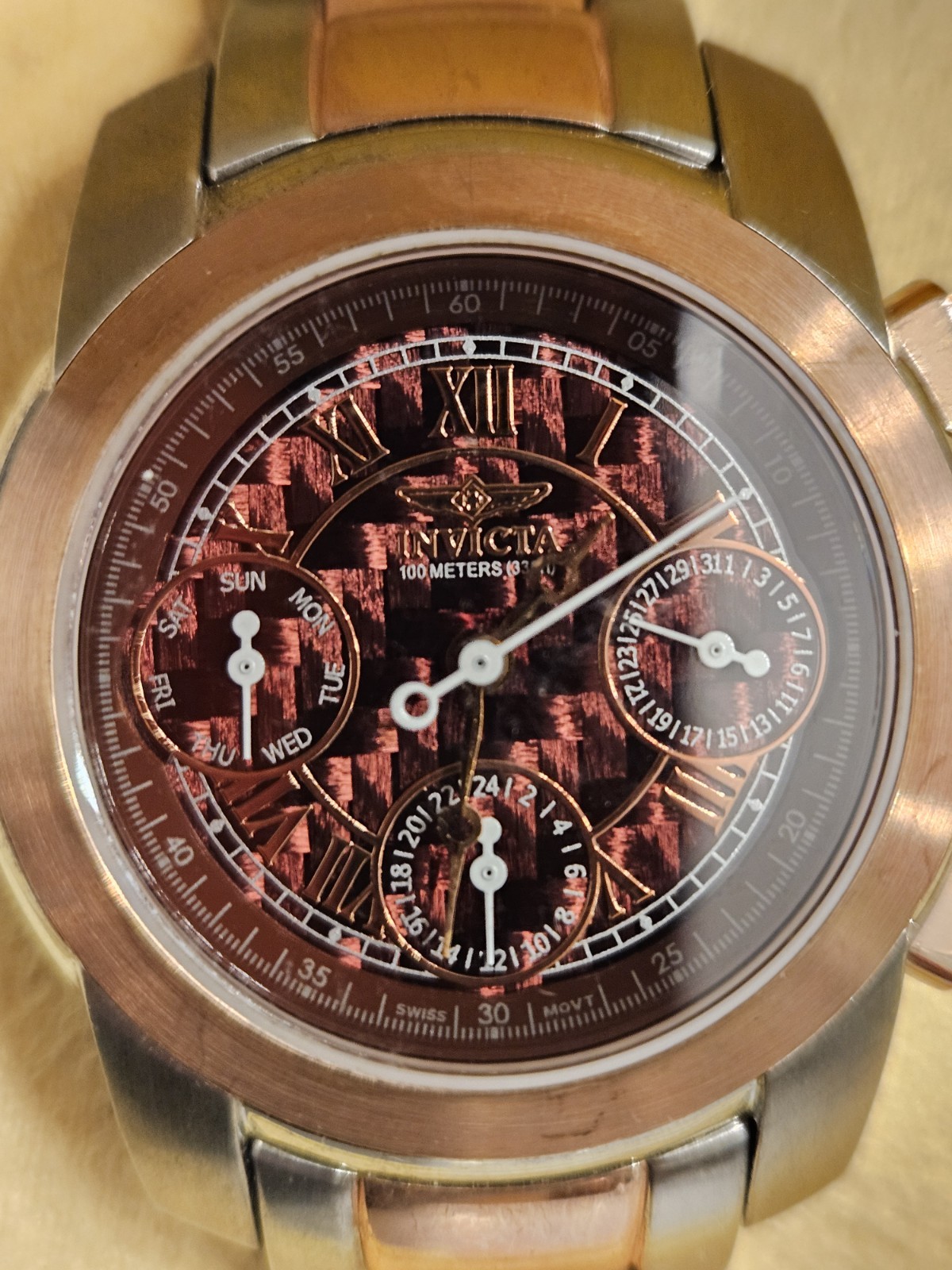 Invicta Watch Women Day Date Silver Rose Gold Tone Stainless 4064 NOS
