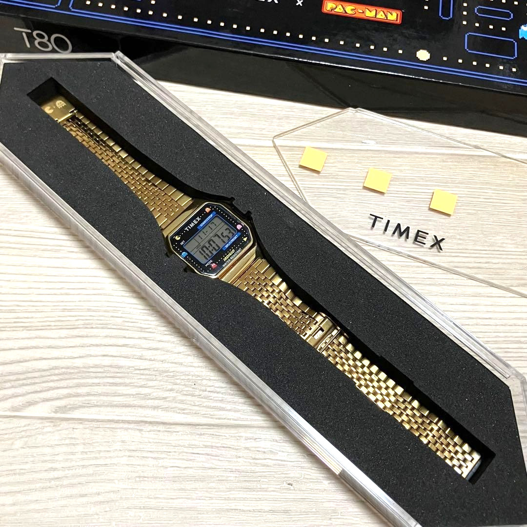 Timex T80 Pac-Man 40th Anniversary Gold Digital Watch Retro Limited Used Japan