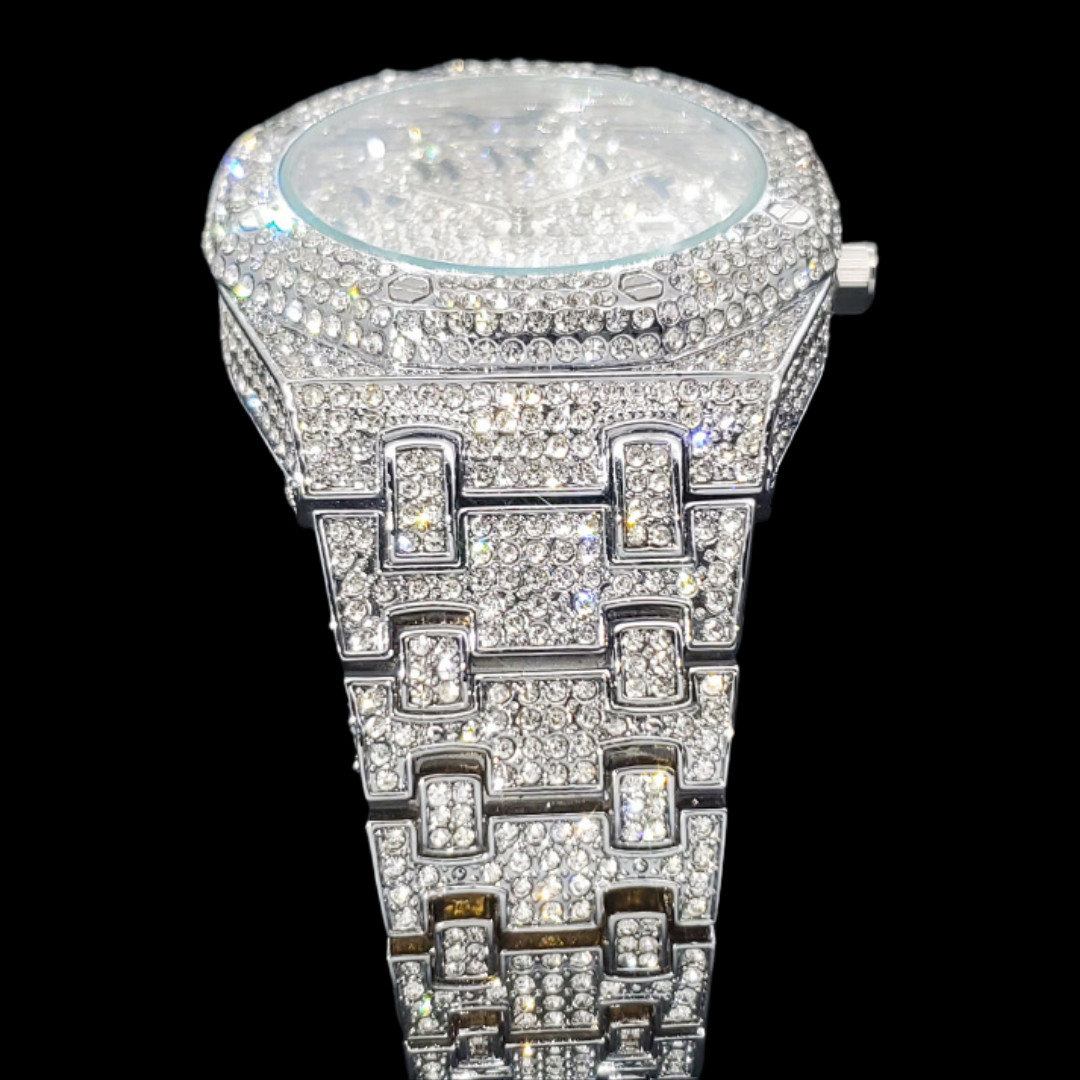Bust Down Date Arabic Numerals VVS Iced Out Diamond Watch, Big Mens Watch