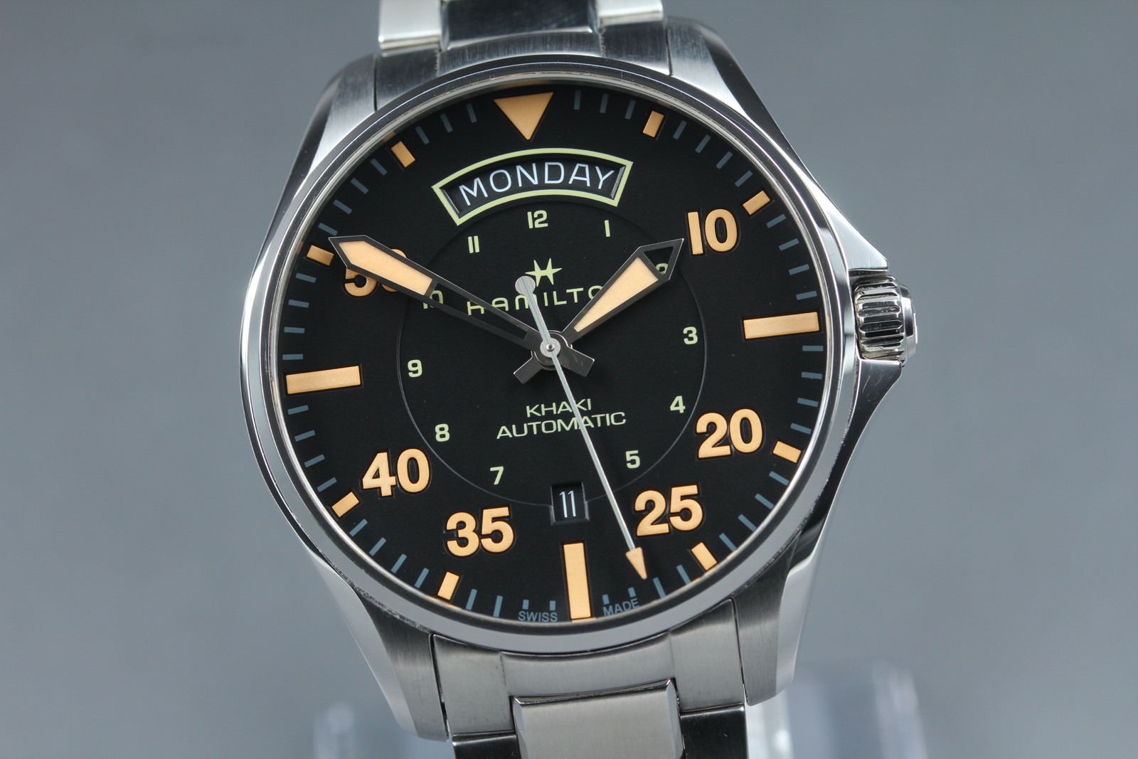 [ w/Paper ] HAMILTON Khaki Aviation Day Date Auto H646450 Black Swiss Made Watch