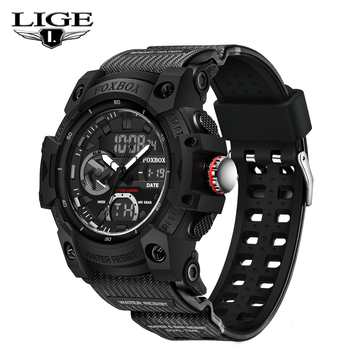 LIGE Men’s Quartz Watch Big Dial Digital Analog LED Waterproof Sport Wristwatch