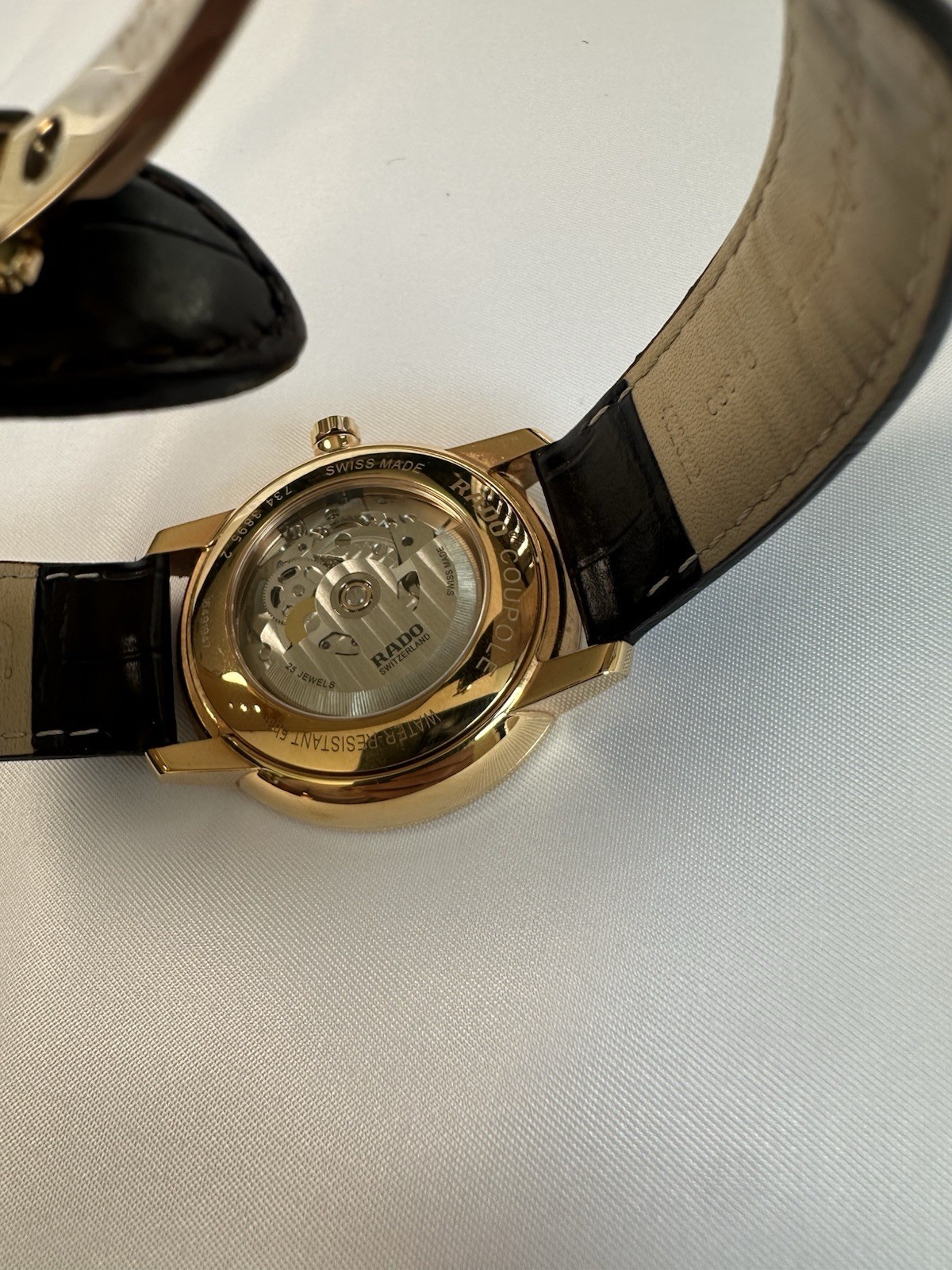Rado Coupole Skeleton Dial Automatic Gold Tone Case Black Leather 41mm Box