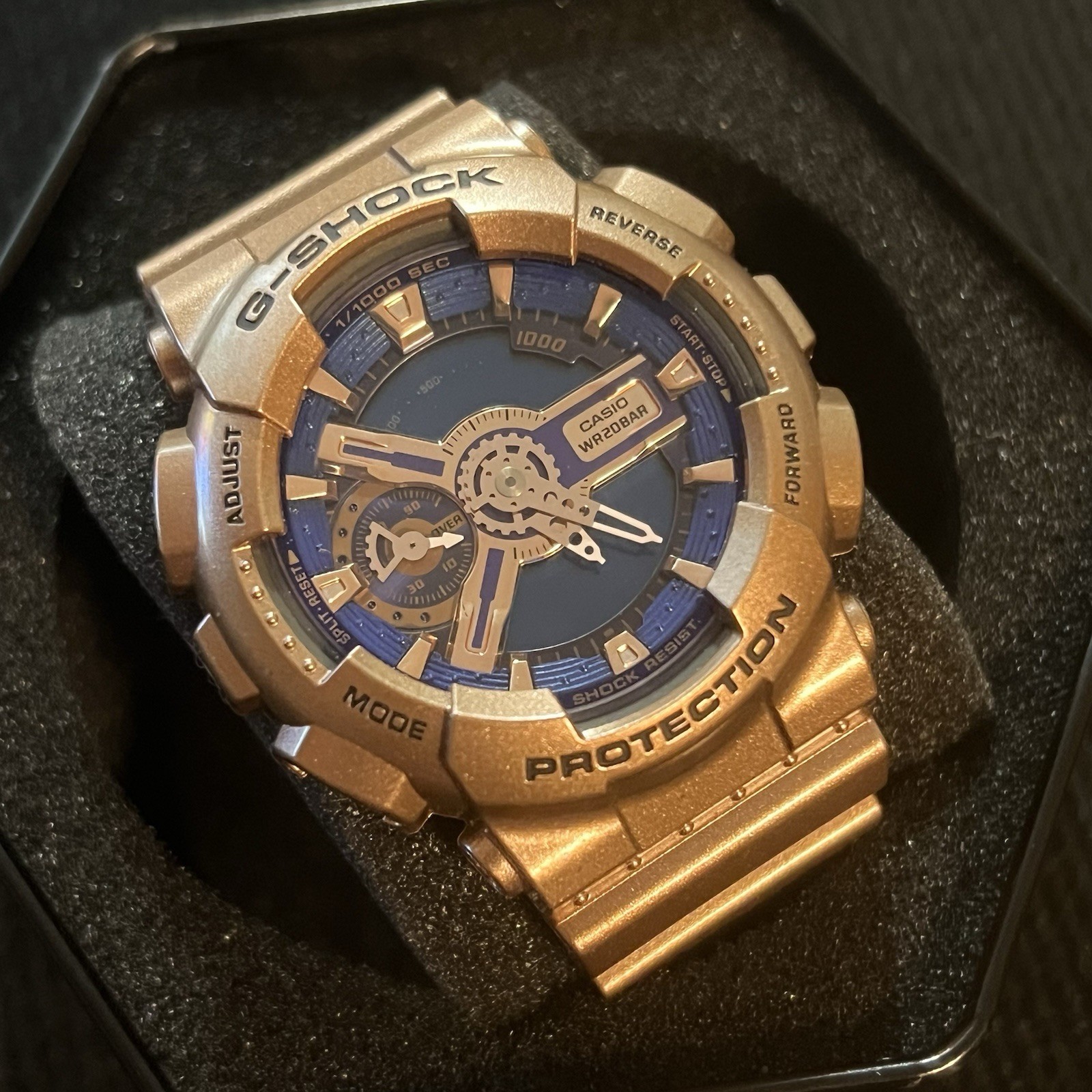 CASIO G-Shock 5425 GMA-S110GD ANALOG-DIGITAL Watch 45mm Blue Dial Rose Gold NEW!