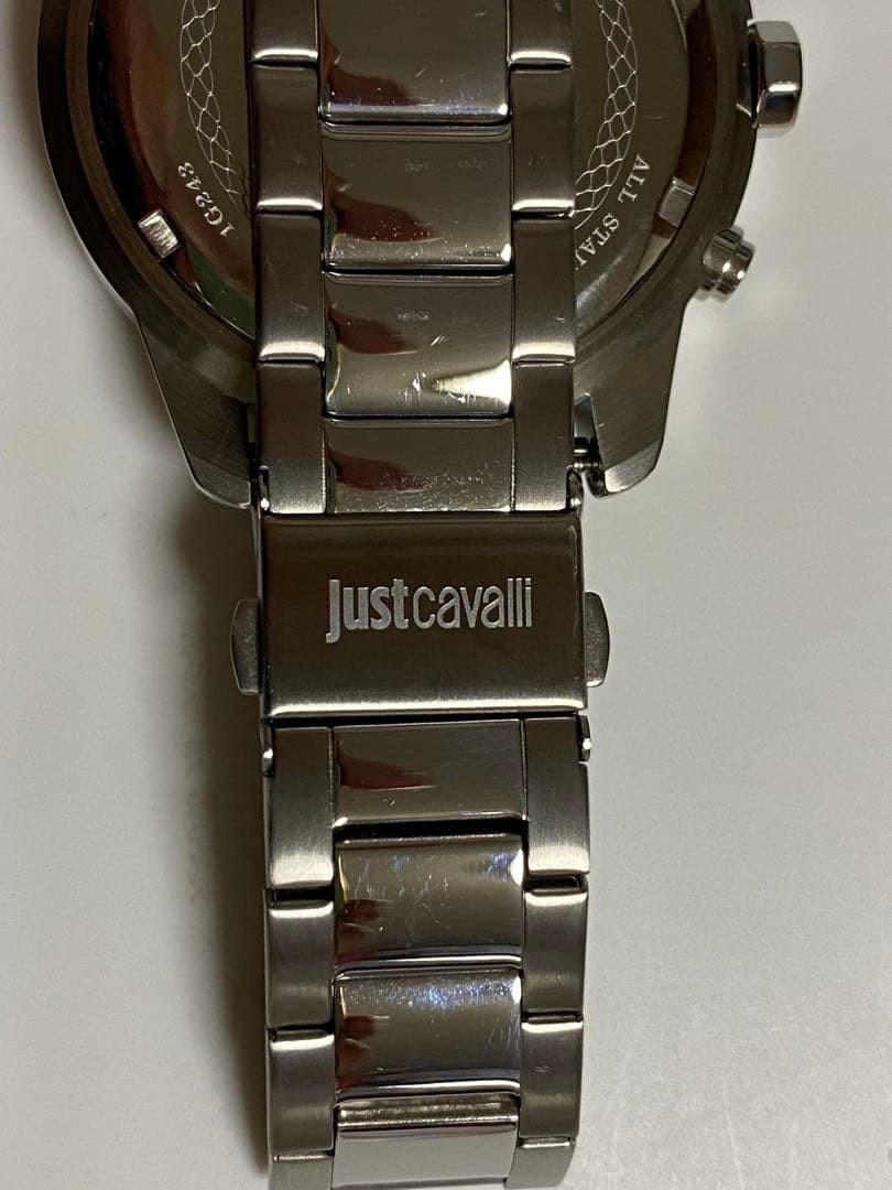 Just Cavalli Chronograph Green Dial Green Black Bezel Silver Belt Mens Watch