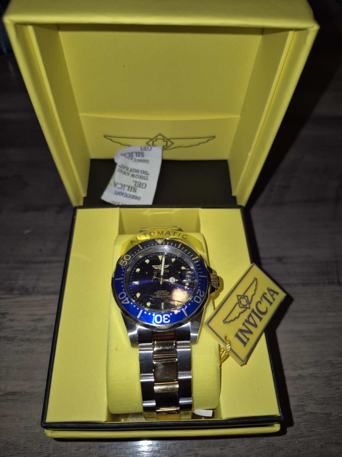 Men’s Pro Diver 40mm Two-Tone Automatic Watch, Steel/Gold, Blue Dial, Coin Bezel