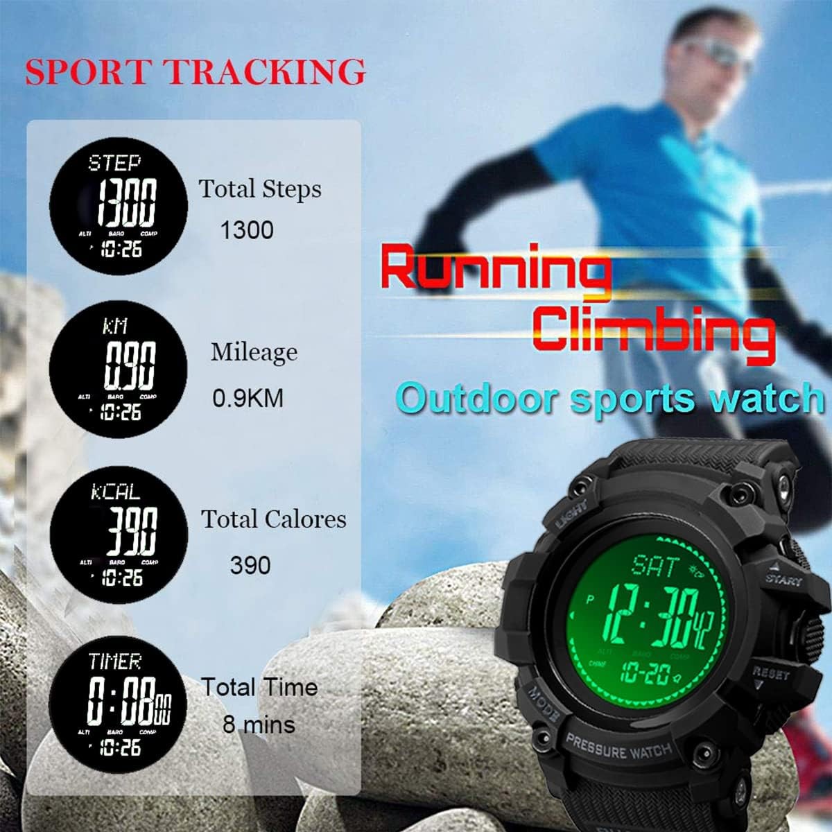 Compass, Altimeter Barometer Thermometer Temperature, Pedometer, Military Arm…