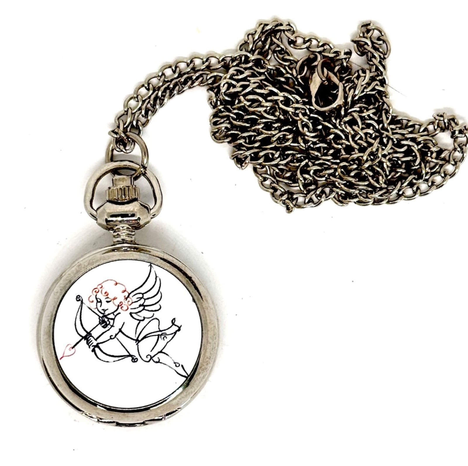 Silver Plated Angel Pendant Watch on Long Chain #1051