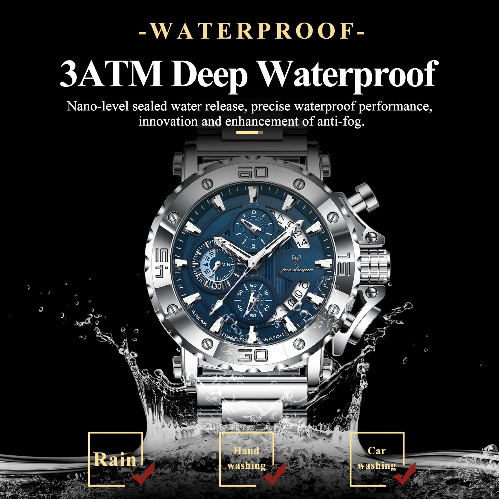 Silver Luxury Waterproof Numberless Calendar Stainless Steel Men Quartz Watches