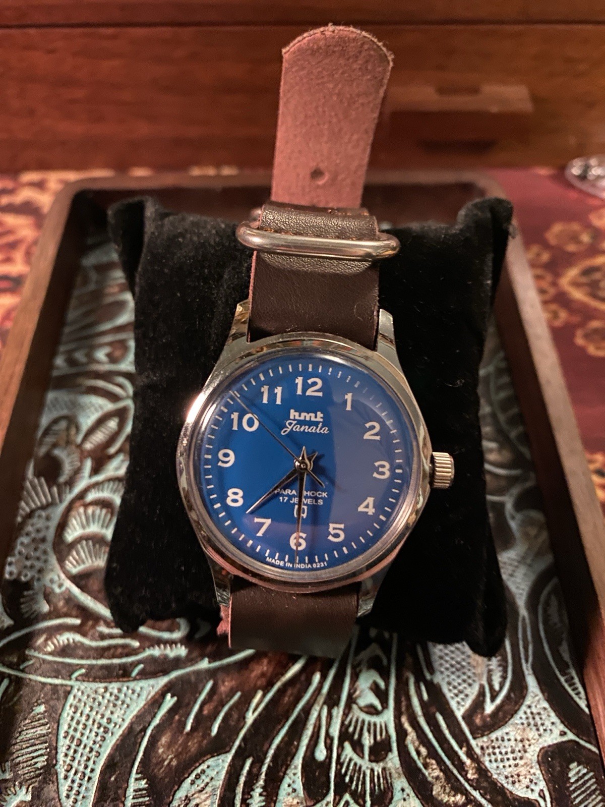 HMT Janata 17 Jewels Winding Wrist Watch In Working Condition Blue Dial
